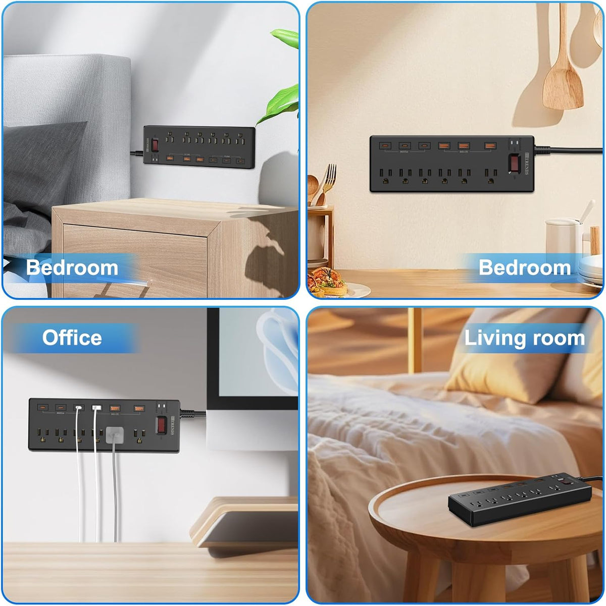 Surge Protector Power Strip with 6 AC Outlets and 6 USB Ports (3 USB-C & 3 USB-A), 20W PD Fast Charging, 6 Ft Flat Plug Extension Cord, 1625W/13A, Ideal for Home and Office Use