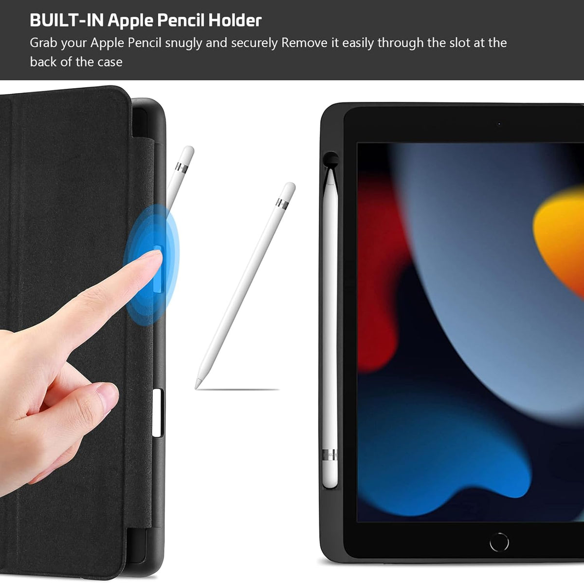Smart Case for iPad 10.2" (9th/8th/7th Generation) - Black | Compatible with 2021, 2020, and 2019 Models, Soft TPU Back Cover, Integrated Pencil Holder, Slim and Stable Stand Design
