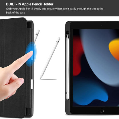 Smart Case for iPad 10.2" (9th/8th/7th Generation) - Black | Compatible with 2021, 2020, and 2019 Models, Soft TPU Back Cover, Integrated Pencil Holder, Slim and Stable Stand Design