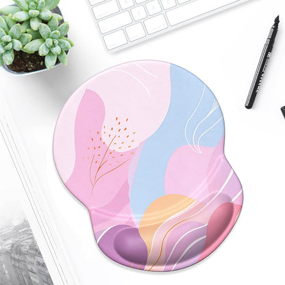 Ergonomic Mouse Pad with Gel Wrist Support Small Wrist Rest Smooth Surface Non-Slip PU Base Comfortable Office Supplies Pain Relief, 8.7 X 7.2 Inches, Art Style Pattern