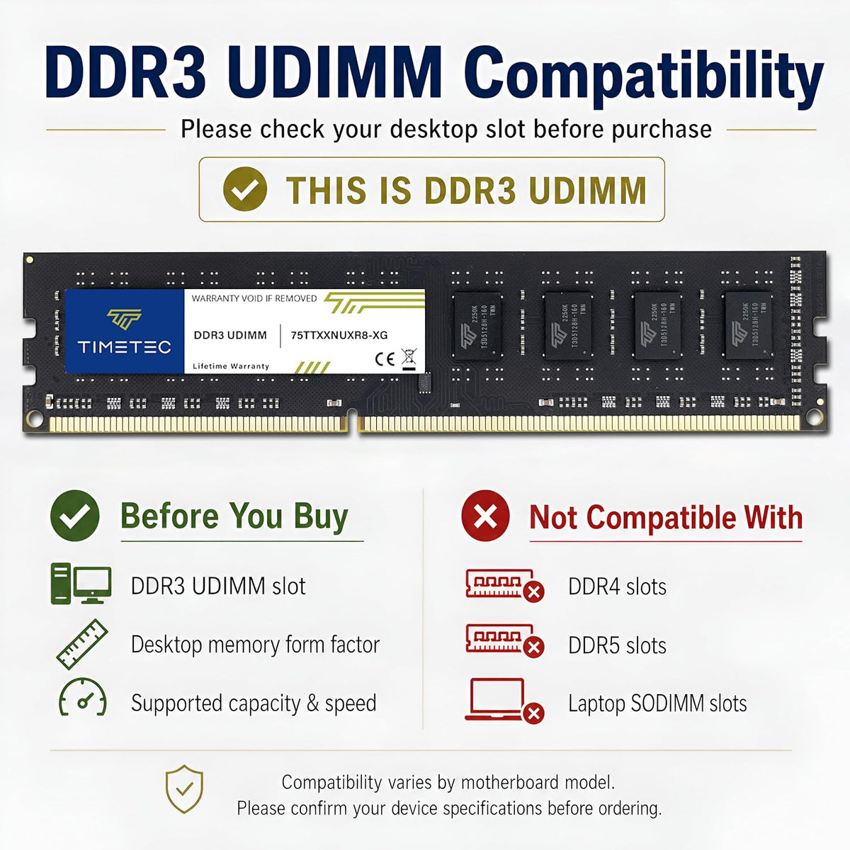 80GB DDR3L/DDR3 1600MHz Memory Kit (10x8GB) PC3L-12800 Non-ECC Unbuffered 1.35V/1.5V CL11 2Rx8 Dual Rank 240-Pin UDIMM for Desktop PCs