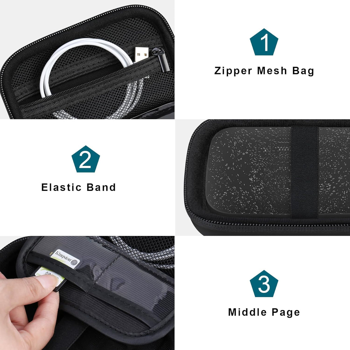 Professional Hard Case for HP Sprocket 2X3 Portable Instant Photo Printer with Zippered Mesh Pocket for Photo Paper and Cable, Black