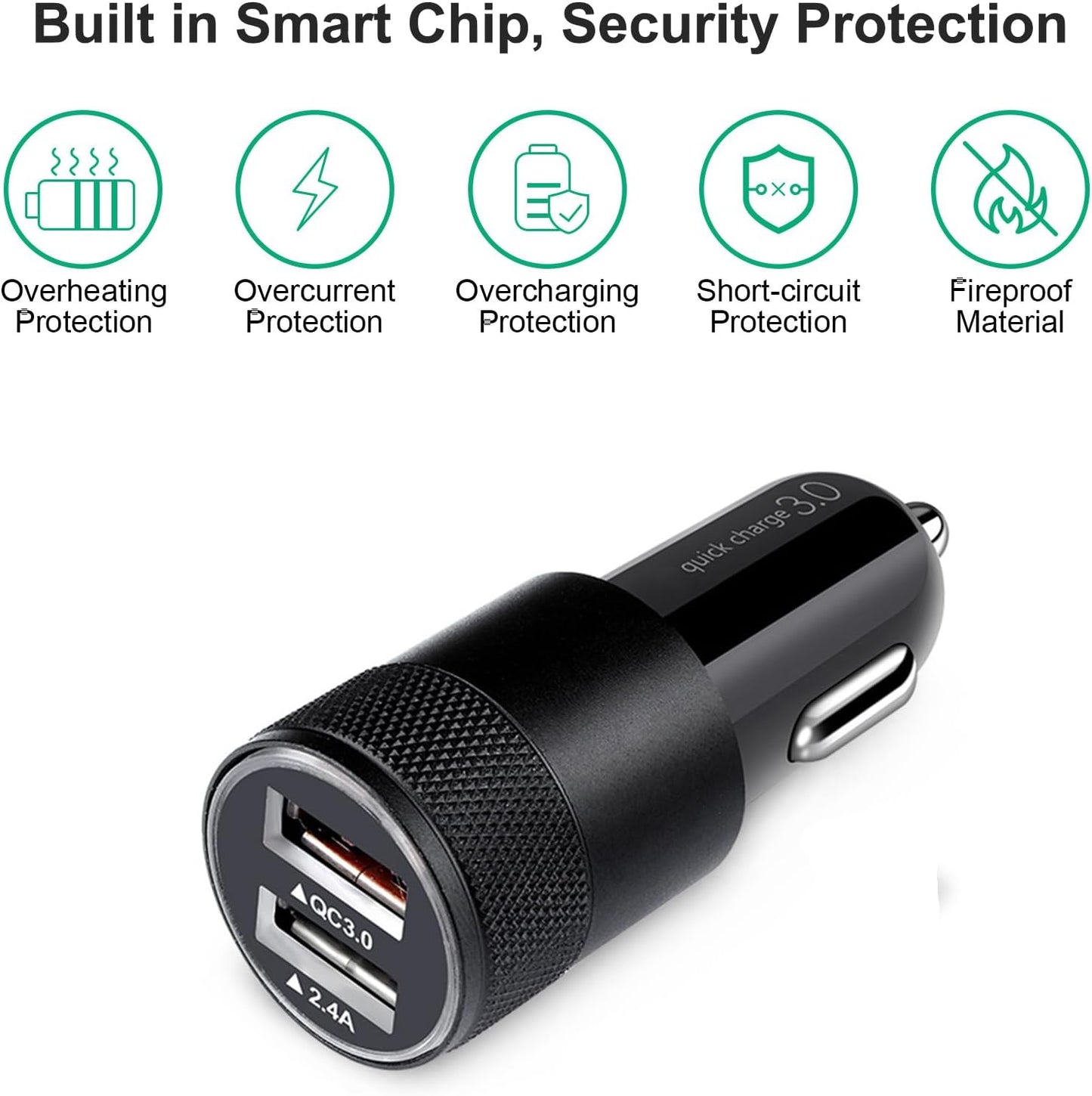 Dual-Port 30W USB Car Charger with Quick Charge 5.4A – Compatible with Samsung, iPhone, iPad, LG, and More