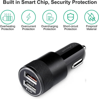 Dual-Port 30W USB Car Charger with Quick Charge 5.4A – Compatible with Samsung, iPhone, iPad, LG, and More