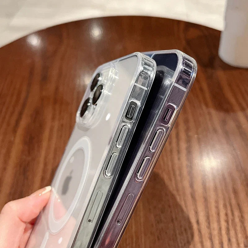 MagSafe-Compatible Transparent Wireless Charging Case for iPhone 11-17 and AirPods Pro Max Plus Mini - Shockproof PC Cover