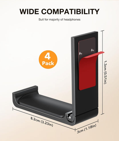 Foldable Aluminum Headphone Stand and Headset Holder Mount with No-Scratch Silicone Pad, Under Desk Wall Hook, Strong Adhesive Gaming Headset Hanger for PC, Home, and Office