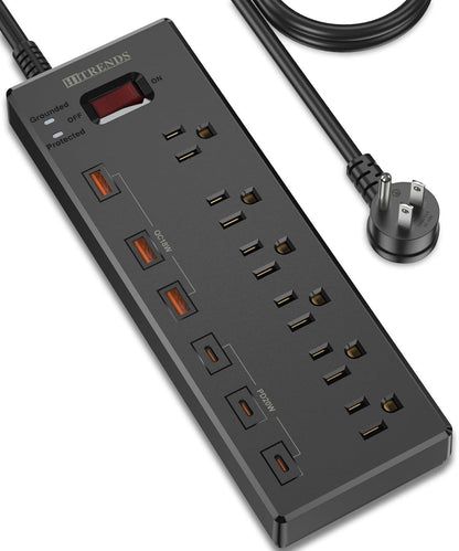 Surge Protector Power Strip with 6 AC Outlets and 6 USB Ports (3 USB-C & 3 USB-A), 20W PD Fast Charging, 6 Ft Flat Plug Extension Cord, 1625W/13A, Ideal for Home and Office Use