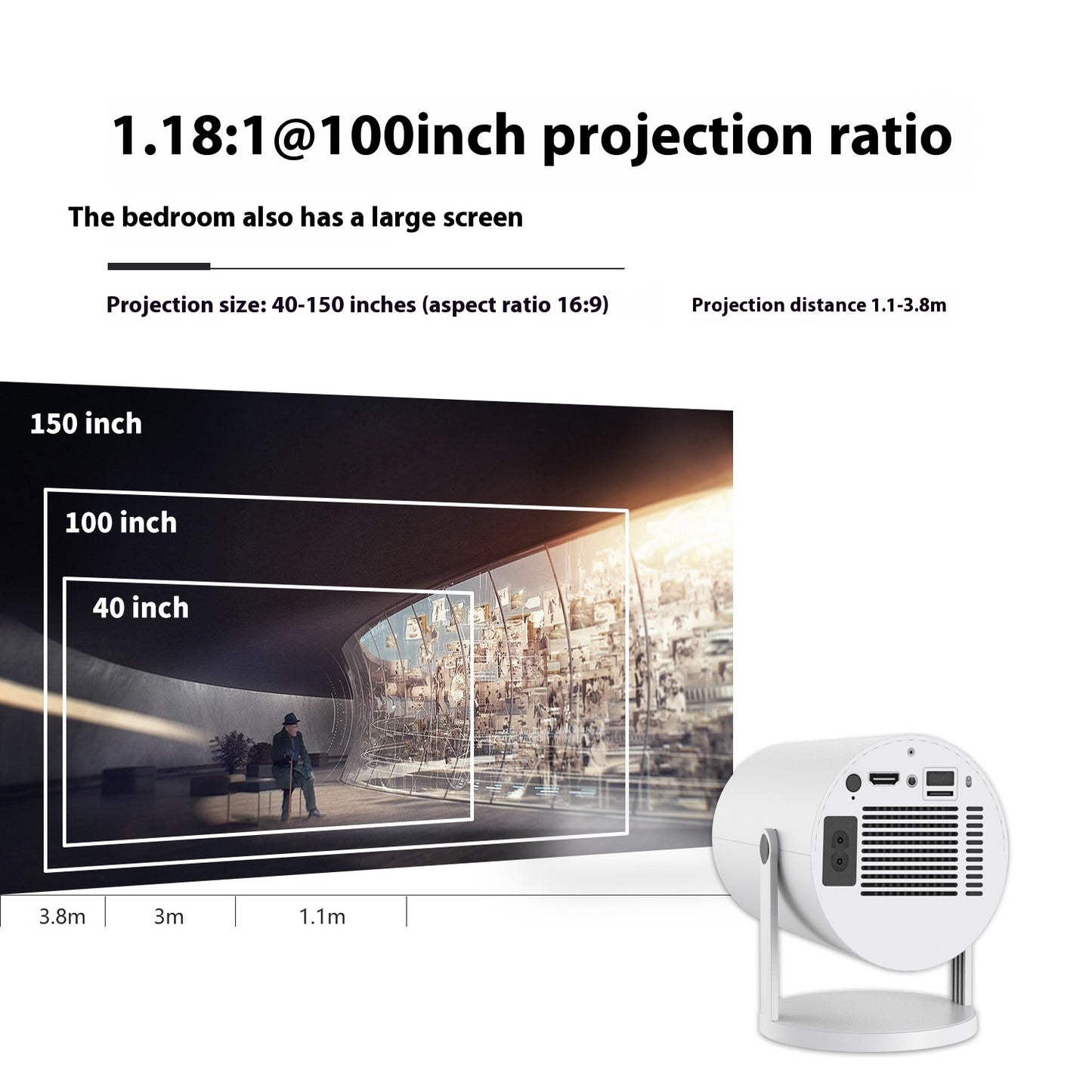 Portable Home Video Projector Featuring 180-Degree Projection Angle and Automatic Focus Adjustment