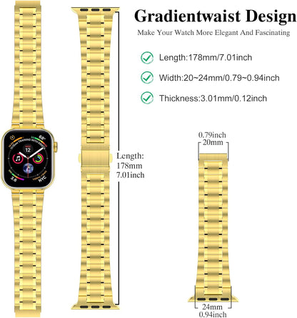 Stainless Steel Adjustable Bands for Apple Watch (45mm, 44mm, 42mm) with Soft TPU Case - Compatible with Series 1-9 and SE Models, Gold Finish for Men and Women