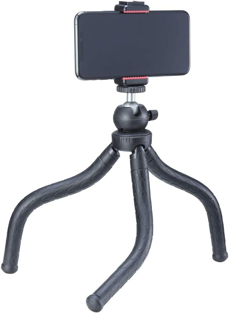 ST-07 Phone Tripod Mount with Cold Shoe for Microphone and LED Video Light, Compatible with iPhone 11/Pro/Pro Max, XS Max, XR, X, 8, 7 Plus, Samsung Galaxy, OnePlus, Google Pixel - Ideal for Vlogging