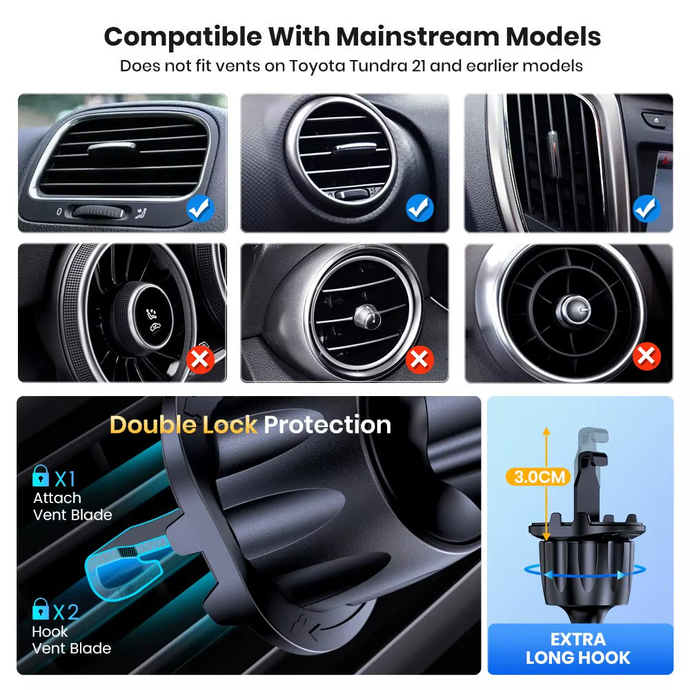 TOPK 2023 Enhanced Auto-Locking Car Phone Holder with Hook Clip for Air Vent - Compatible with iPhone and Samsung Devices