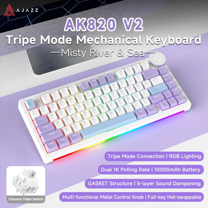 AK820V2/Ak820Vpro Multifunctional Mechanical Keyboard with Tri-Mode Connectivity and Wrist Rest