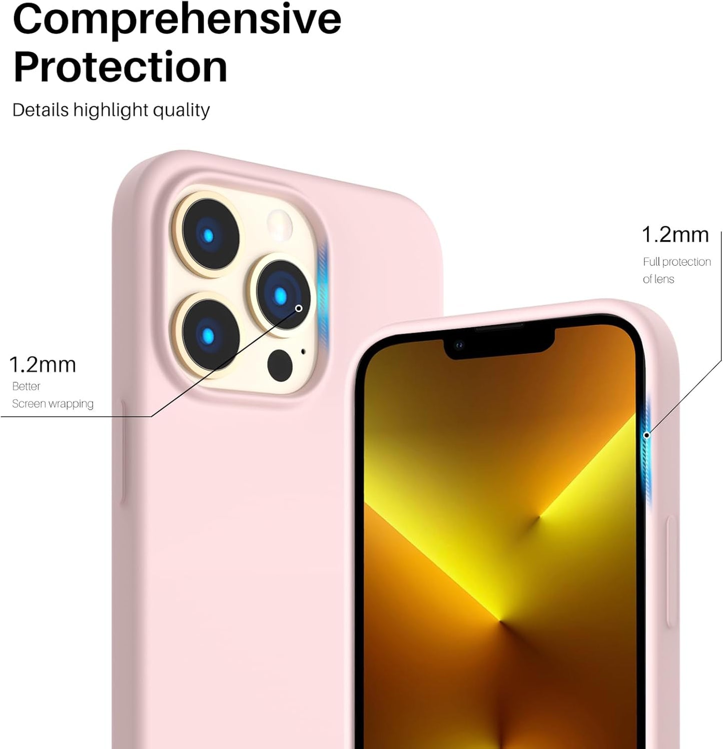 iPhone 13 Pro Case - Slim Liquid Silicone in Chalk Pink | 3-Layer Full Coverage, Soft Gel Rubber, Non-Slip Grip, Shockproof Protective Cover for 6.1-Inch iPhone 13 Pro