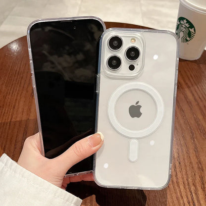 MagSafe-Compatible Transparent Wireless Charging Case for iPhone 11-17 and AirPods Pro Max Plus Mini - Shockproof PC Cover