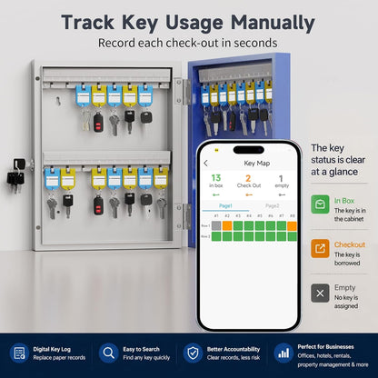 32Key Lock Box Smart Key Organier Cabinet with Keypad & App for Office | Wall Mounted Lockbox Use App, Custom & One Time Password, Wifi (Need W100 Bridge) Unlock for School, Office, Fleet, Hotel
