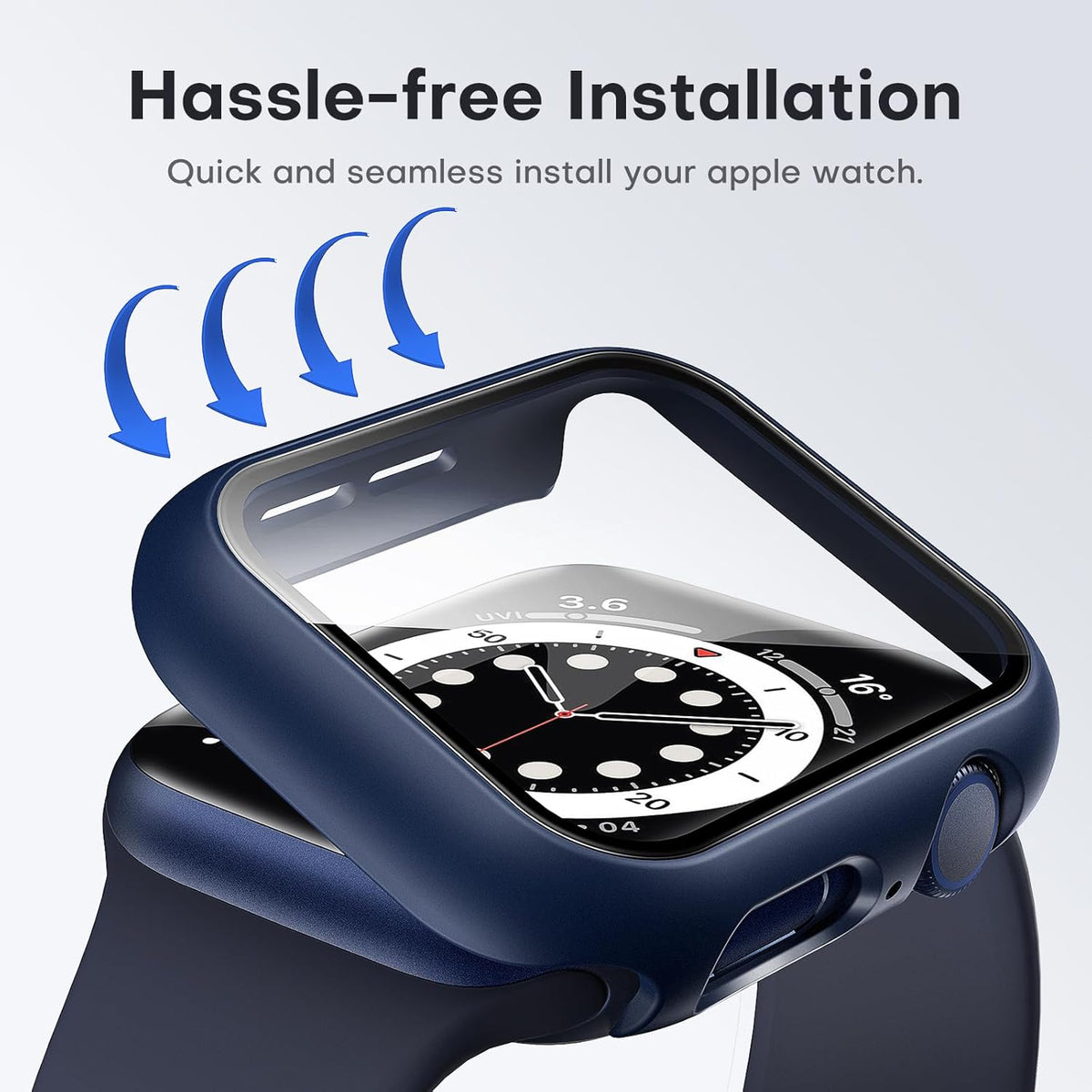 2-Pack Hard Case for Apple Watch SE/Series 6/5/4 (40mm) with PC Tempered Glass Screen Protector, Scratch-Resistant Slim Cover, Blue