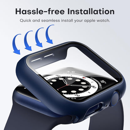2-Pack Hard Case for Apple Watch SE/Series 6/5/4 (40mm) with PC Tempered Glass Screen Protector, Scratch-Resistant Slim Cover, Blue