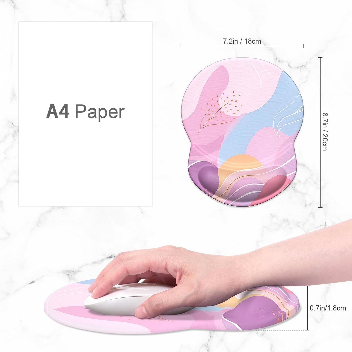 Ergonomic Mouse Pad with Gel Wrist Support Small Wrist Rest Smooth Surface Non-Slip PU Base Comfortable Office Supplies Pain Relief, 8.7 X 7.2 Inches, Art Style Pattern