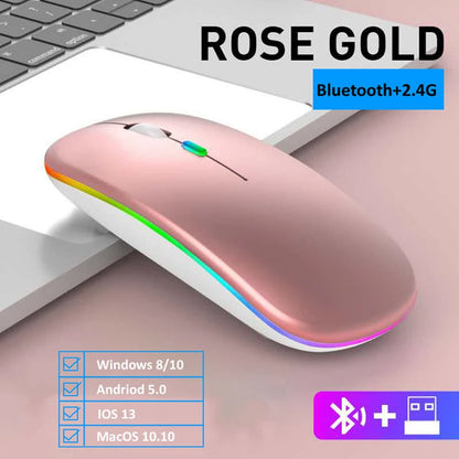 LED Wireless Rechargeable Bluetooth-Compatible RGB Ergonomic Mouse with Backlight for Laptop, PC, and iPad
