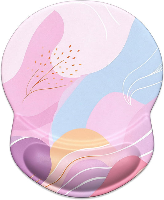 Ergonomic Mouse Pad with Gel Wrist Support Small Wrist Rest Smooth Surface Non-Slip PU Base Comfortable Office Supplies Pain Relief, 8.7 X 7.2 Inches, Art Style Pattern