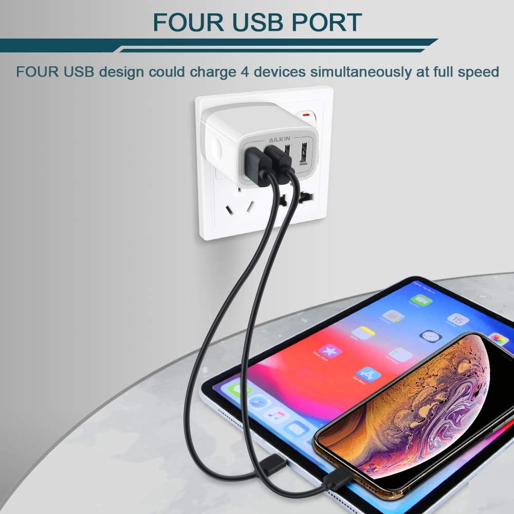 USB Charger Adapter - 2-Pack, 4.8A Multi-Port Wall Plug for Fast Charging Compatible with iPhone 15-17, Samsung Galaxy, LG, Moto, Pixel, and More