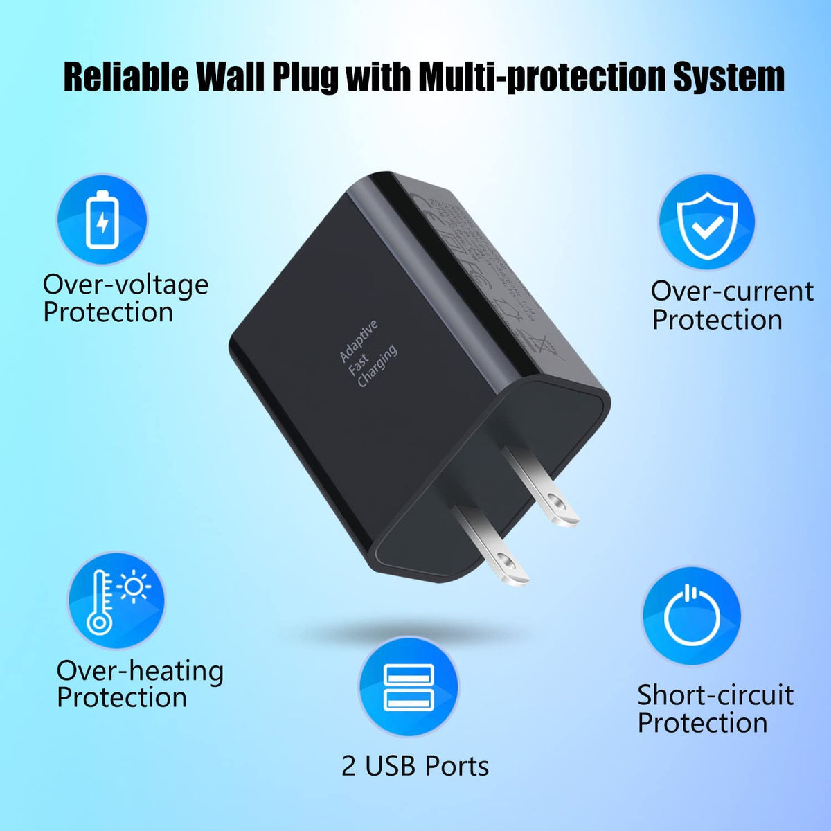 30W Dual USB Wall Charger - 5 Pack, Quick Charge 3.0 & 5V 2.4A Adaptive Fast Charging Adapter for iPhone 11, XS, XR, Galaxy S10, S9, Note 10 - Black