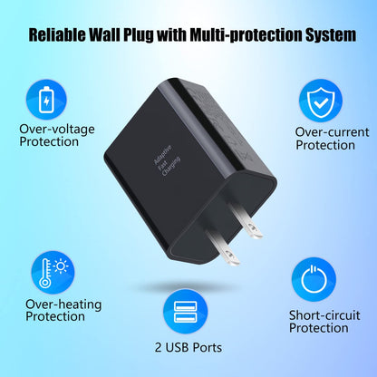 30W Dual USB Wall Charger - 5 Pack, Quick Charge 3.0 & 5V 2.4A Adaptive Fast Charging Adapter for iPhone 11, XS, XR, Galaxy S10, S9, Note 10 - Black