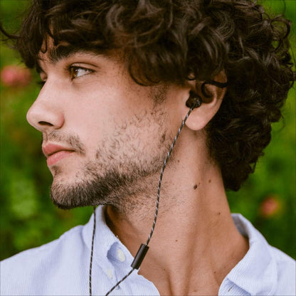 House of Smile Jamaica AUX Wired Earbuds with Microphone, Noise-Isolating In-Ear Headphones, Tangle-Resistant Cable, 3.5mm Jack - Sustainable Brass Design