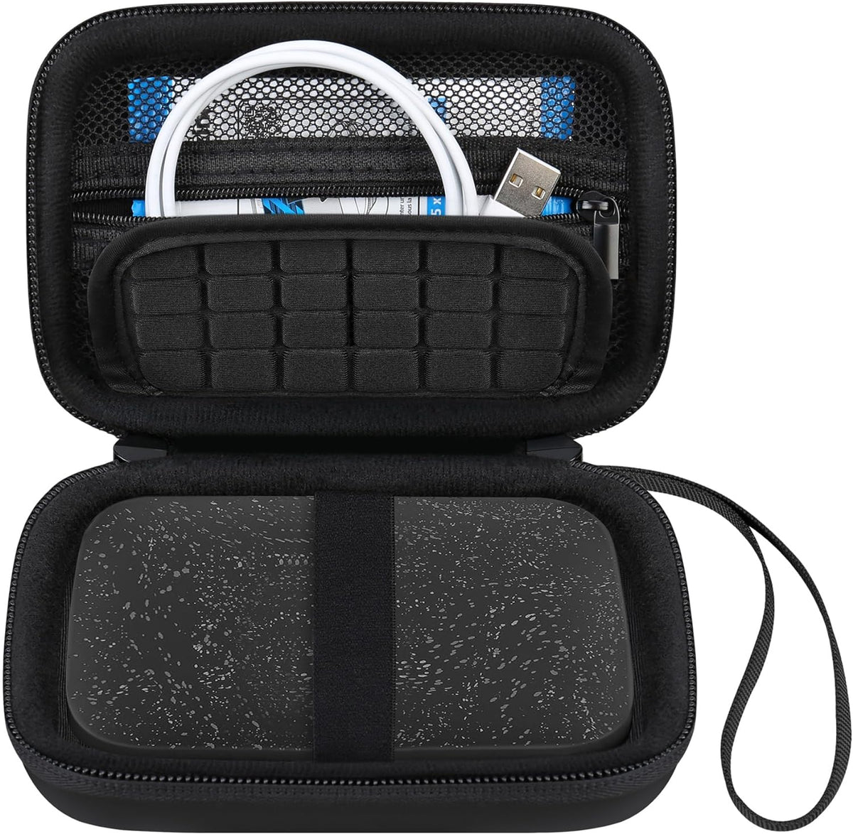 Professional Hard Case for HP Sprocket 2X3 Portable Instant Photo Printer with Zippered Mesh Pocket for Photo Paper and Cable, Black