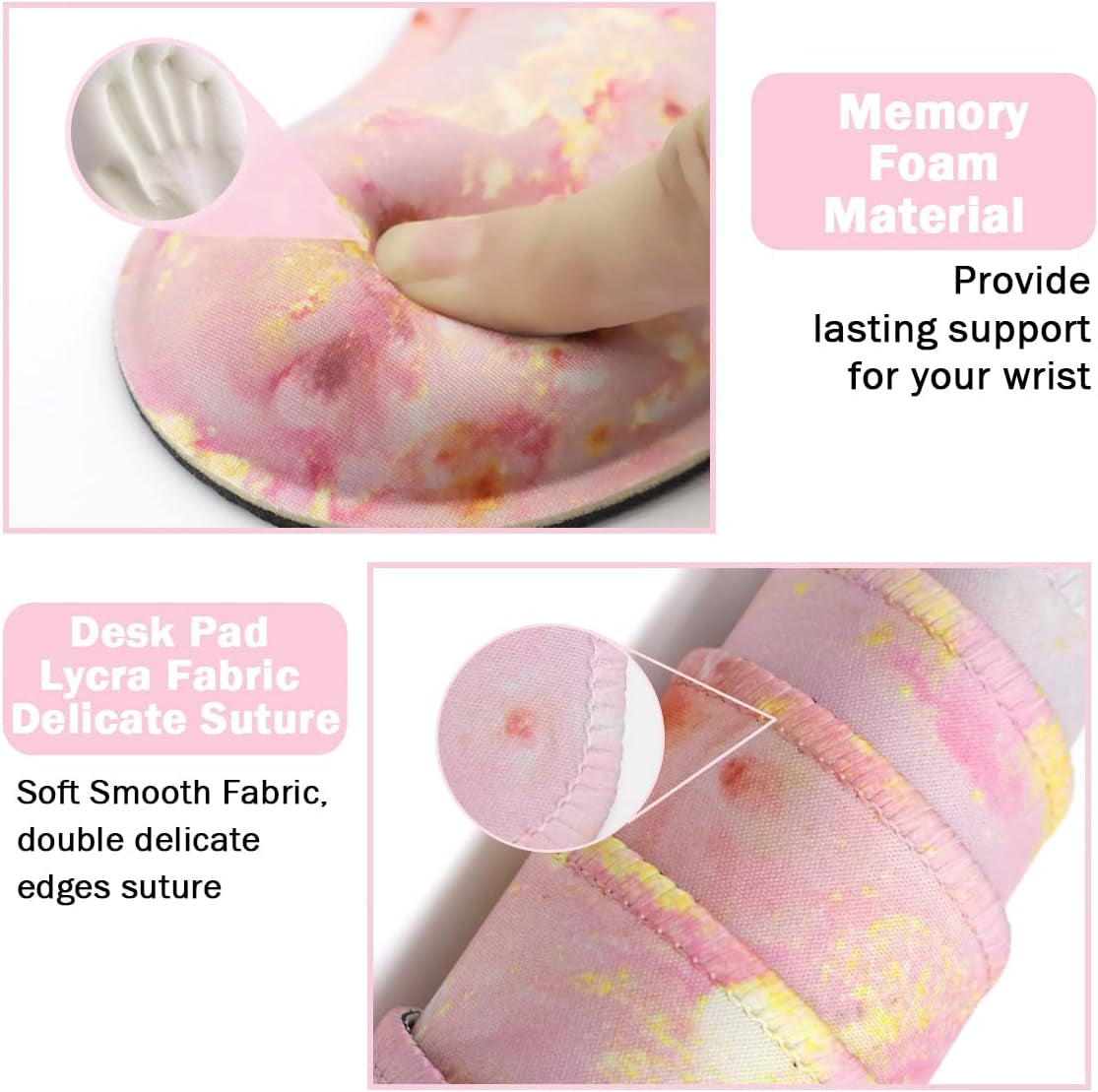 Extended Keyboard and Mouse Pad Set with Ergonomic Wrist Rest Support, Memory Foam Design, 3-Piece Desk Pad Set for Home Office, Study, and Gaming - Pink Gold Marble (35.4 x 15.7 inches)