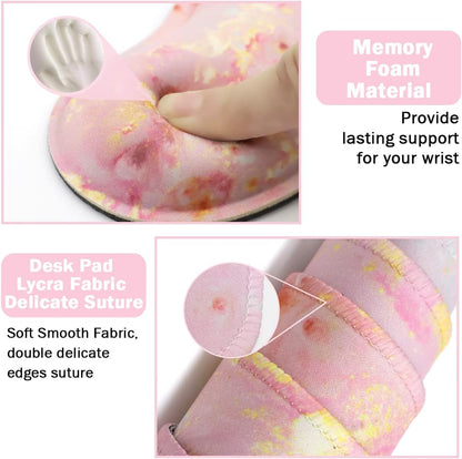 Extended Keyboard and Mouse Pad Set with Ergonomic Wrist Rest Support, Memory Foam Design, 3-Piece Desk Pad Set for Home Office, Study, and Gaming - Pink Gold Marble (35.4 x 15.7 inches)