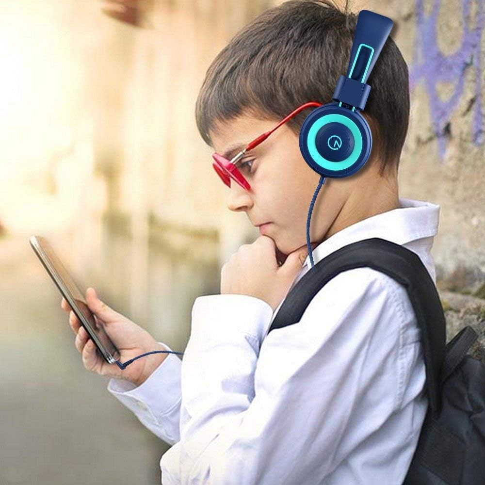 K11 Children's Headphones with 3.5mm Wired Connection - Navy/Teal | 5ft Tangle-Free Cord, Foldable Design, On-Ear Headset for School, Classroom, and Travel