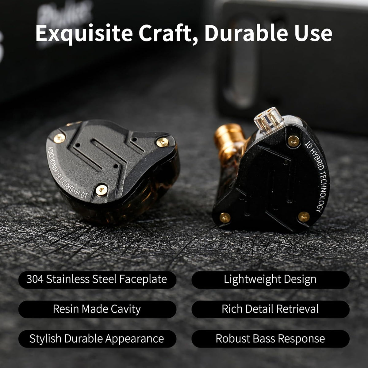 KZ ZS10 Pro In-Ear Monitors - High-Fidelity Earbuds with 4 Balanced Armature and 1 Dynamic Driver, Upgraded Detachable 0.75mm 2-Pin 6N OFC Cable (Black, No Microphone)