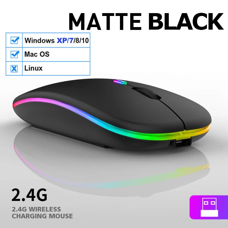 LED Wireless Rechargeable Bluetooth-Compatible RGB Ergonomic Mouse with Backlight for Laptop, PC, and iPad