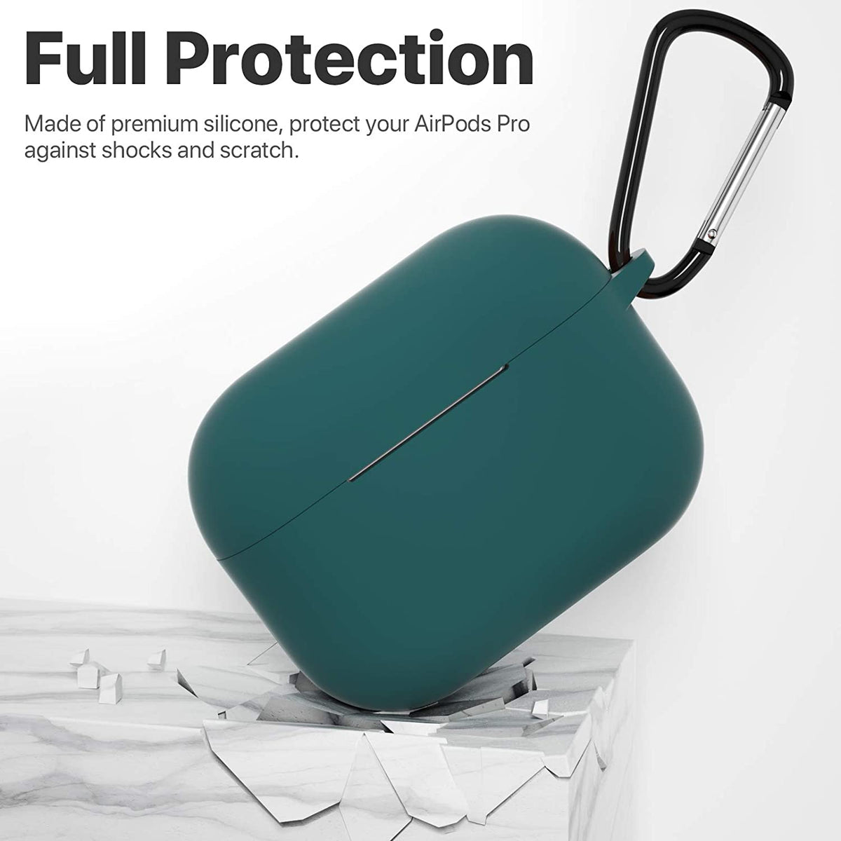 AirPods Pro 1st/2nd Generation Protective Silicone Case with Keychain - Midnight Green, Front LED Visible, Compatible with Apple AirPods Pro 2019/2022
