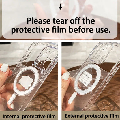 MagSafe-Compatible Transparent Wireless Charging Case for iPhone 11-17 and AirPods Pro Max Plus Mini - Shockproof PC Cover