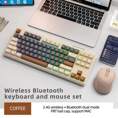 M87 Dual Mode Bluetooth Wireless Gaming Keyboard, 87 Keys with RGB Rainbow Lighting and PBT Keycaps for Quiet Office and Gaming Use