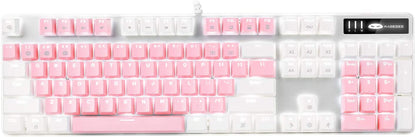 Mechanical Gaming Keyboard with Upgraded Blue Switches, 104 Keys, White Backlit, USB Wired for Laptops and Desktops - Ideal for PC Gamers (White & Pink)