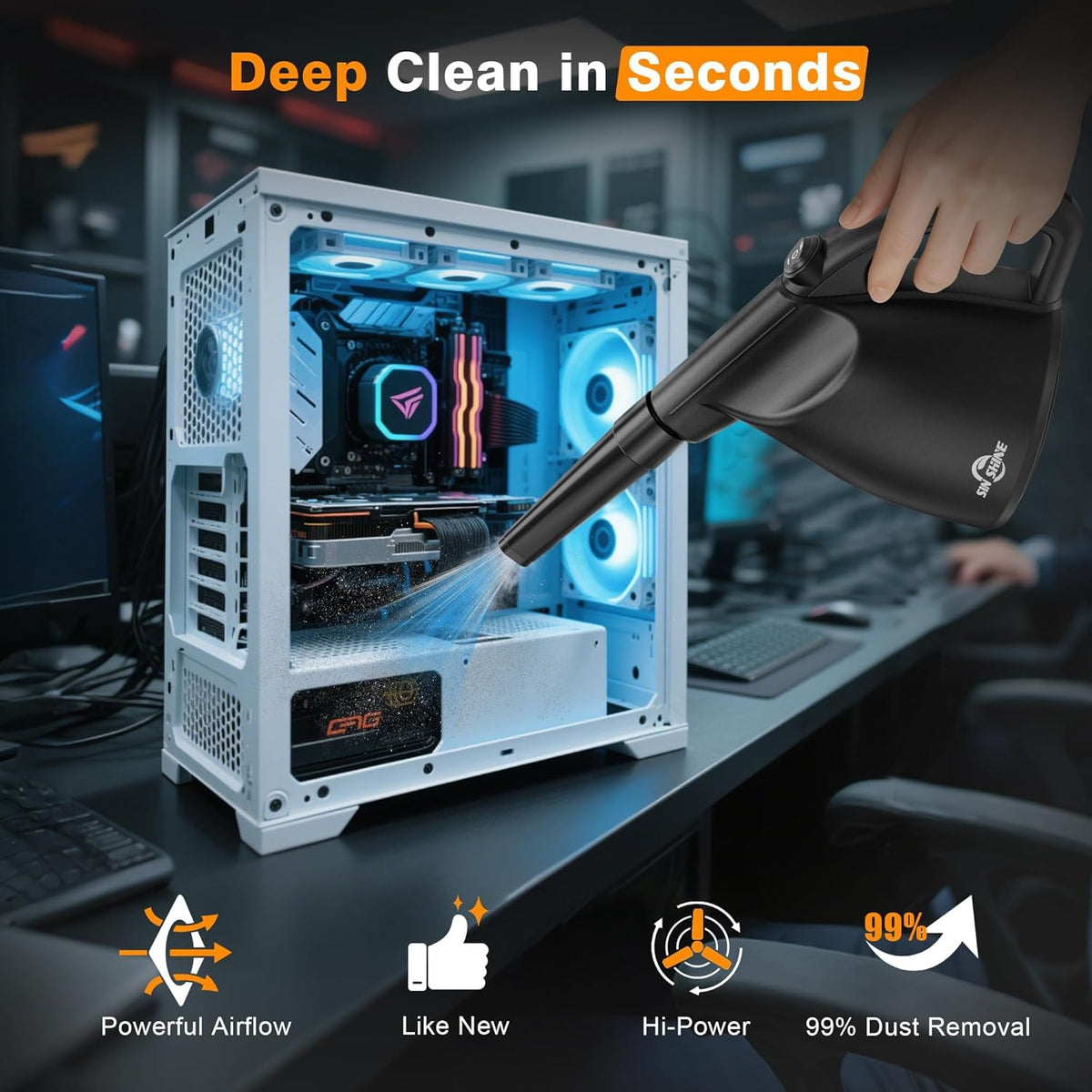 High-Performance Electric Air Duster - 110,000 RPM for Effective Cleaning of Dust, Hair, Crumbs, and Debris from Laptops and Computers, Eco-Friendly Alternative to Compressed Air Cans (Jet Black)