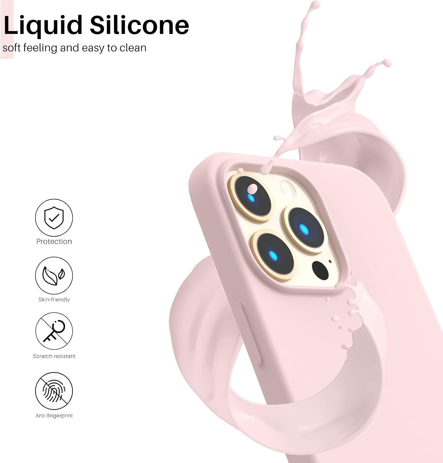 iPhone 13 Pro Case - Slim Liquid Silicone in Chalk Pink | 3-Layer Full Coverage, Soft Gel Rubber, Non-Slip Grip, Shockproof Protective Cover for 6.1-Inch iPhone 13 Pro