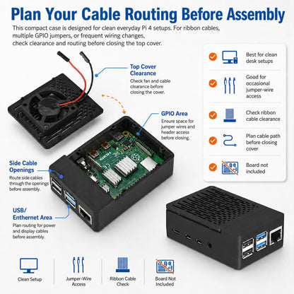 Raspberry Pi 4 ABS Case with Cooling Fan and Heatsink, Removable Top Cover for Model B/4B