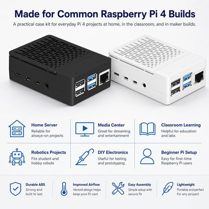 Raspberry Pi 4 ABS Case with Cooling Fan and Heatsink, Removable Top Cover for Model B/4B