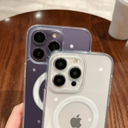 MagSafe-Compatible Transparent Wireless Charging Case for iPhone 11-17 and AirPods Pro Max Plus Mini - Shockproof PC Cover