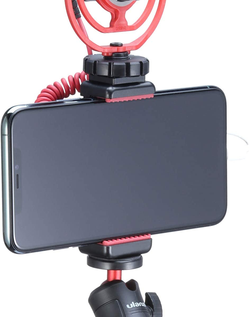 ST-07 Phone Tripod Mount with Cold Shoe for Microphone and LED Video Light, Compatible with iPhone 11/Pro/Pro Max, XS Max, XR, X, 8, 7 Plus, Samsung Galaxy, OnePlus, Google Pixel - Ideal for Vlogging
